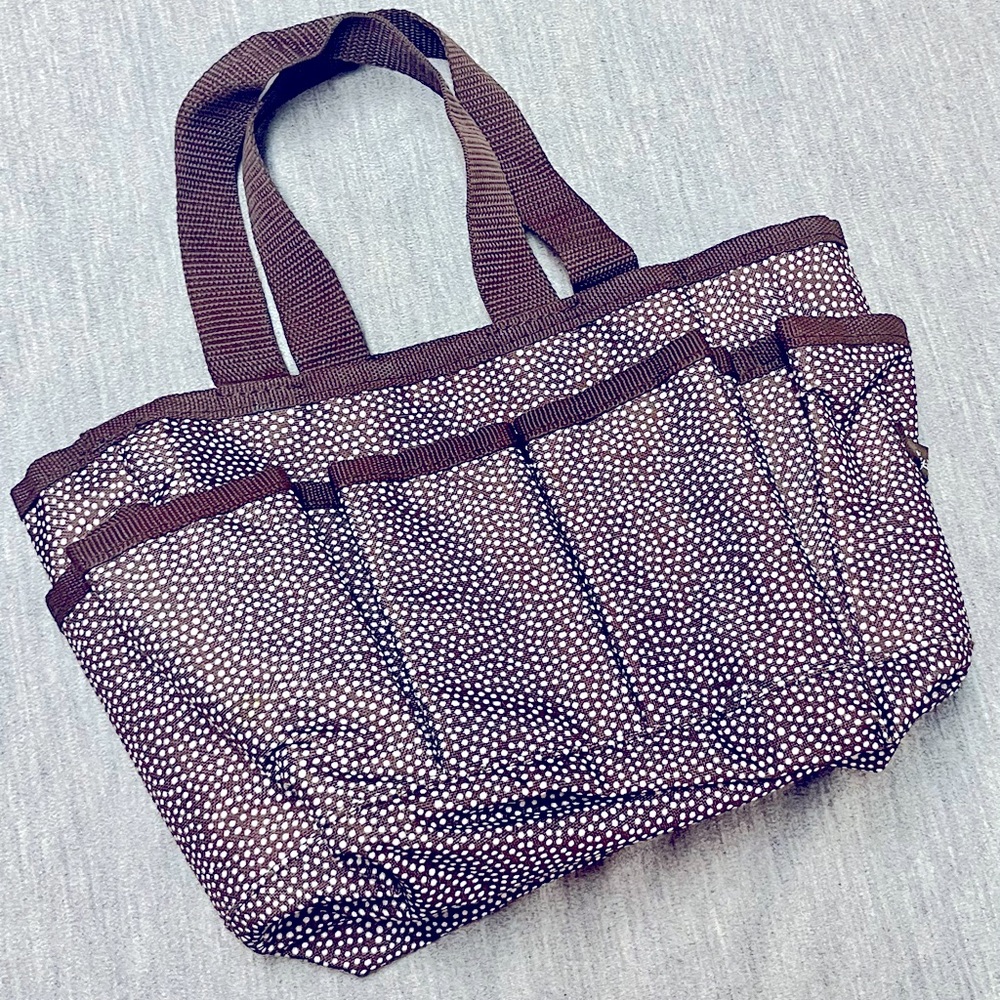 Thirty-One Mini Organizing Tote - Brown Pin Dots